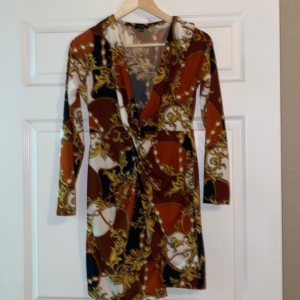 Chain print design tuxedo dress from FashionNova. L.